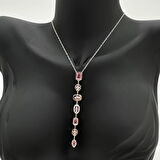 Çelik Yedi Element Y Kolye Silver Pembe Taş Detay - Silver