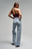 Kadın Ice Kot Rengi 4s5-3 Straight Fit Çiçek Nakışlı %100 Koton İç Boy 80 Cm Tasarım Denim Jean