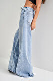 Kadın Kot Rengi 4S527 Süper Palazzo Fit Bağcıklı %100 Koton Denim