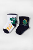 2 li Paket Teal Tales Dinazor Bebek Çorap Lacivert/Beyaz