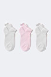 3'lü Paket Kız Çocuk Soft Bambu Step Çorap Beyaz/Beyaz/Pembe