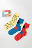 Yüz Desenli 3'lü Kutulu Soket Çorap