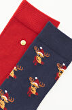 Erkek Geyik Desenli Yılbaşı Temalı 2'li Soket Çorap