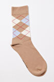 Erkek Ekose Desenli Soket Çorap Bej