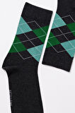 Erkek Ekose Desenli Soket Çorap Gri Melanj- Yeşil
