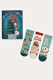 Çocuk 3'lü Yılbaşı Temalı Kutulu Soket Çorap