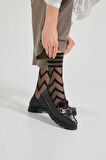 Kadın Zigzaglı İnce Soket Çorap Siyah/Silver