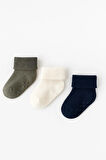 Bebek 3'lü Havlu Soket Çorap Lacivert-Haki-Beyaz