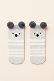 Bebek Ponpon Aksesuarlı Sevimli Koala Desenli Soket Çorap Gri