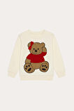 Kız Çocuk Teddy Sweatshirt Pijama Üstü Ekru