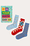 Unisex Birthday Kutulu 3'lü Soket Çorap