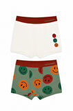 Erkek Çocuk Gülen Yüz Desenli 2'li Boxer Yeşil