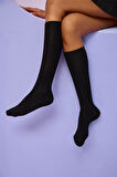 Kadın Siyah Renkli  Famliy Basic Dizaltı Çorap 