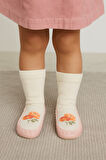 Çocuk Gül Desenli Makosen Soket Çorap Patik Panduf – Kaydırmaz Ev & Anaokulu Ayakkabısı Pembe