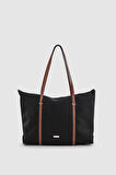 Velie Paraşüt Kumaş Şeritli Shopper Çanta Siyah-Taba