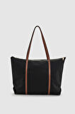 Velie Paraşüt Kumaş Şeritli Shopper Çanta Siyah-Taba