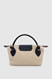 Vorin Mini Hasır Çapraz Askılı El Çantası Krem Siyah