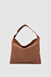 Anros Süet Kumaş Yumuşak Dokulu Büyük Boy El, Kol ve Omuz Çantası Kahverengi