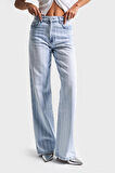 Kadın Kot Rengi 4s5-3 Çizgili Denim Kumaş %100 Koton Straıght Fit Yüksek Bel Denim Jean