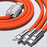 Petinka Şarj Kablosu 3 'in 1 Type-C + Micro Usb + Lightning Hızlı Şarj Silikon Kablo 1 Metre Kablo