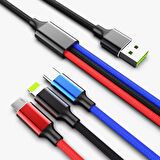 Petinka Şarj Kablosu 3 'in 1 USB Çıkışlı Mİikro TYPE-C 8pin Uyumlu Işıklı Anahtarlık Model 