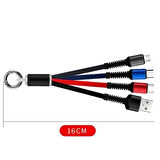Petinka Şarj Kablosu 3 'in 1 USB Çıkışlı Mİikro TYPE-C 8pin Uyumlu Işıklı Anahtarlık Model 