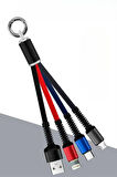 Petinka Şarj Kablosu 3 'in 1 USB Çıkışlı Mİikro TYPE-C 8pin Uyumlu Işıklı Anahtarlık Model 