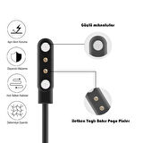 2 Pin Universal Akıllı Saat Manyetik Şarj Kablosu Siyah 55 cm