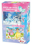Star Puzzle 2x100 Parça Çocuk Puzzle (6 Yaş ve Üzeri) - Kış ve İlkbahar Prensesleri
