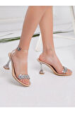 Nysa 0730 Taşlı Şeffaf Topuk Fashion Kadın Sandalet