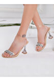 Nysa 0730 Taşlı Şeffaf Topuk Fashion Kadın Sandalet