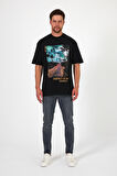 Erkek Bisiklet Yaka Hawaıı Baskılı T-shirt 7021