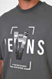 Erkek Bisiklet Yaka Jeans Baskılı T-shirt 7022