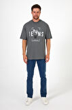 Erkek Bisiklet Yaka Jeans Baskılı T-shirt 7022