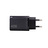 AD17 45W Siyah Süper Hızlı Şarj Adaptörü – Çift Port USB-A & USB-C, PD + QC3.0 Destekli