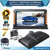 Kayıtlı 7 inç Monitör 2 Kameralı Dashcam 256 GB Destekli 15 Metre Kablolu Pratik Set