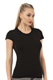 Özkan 7123 Kadın Premium Yumuşak Rahat Kumaş Viskon Bisiklet Yaka Kısa Kollu Örme T-Shirt