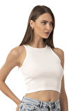 Özkan Underwear Özkan 26814 Kadın Pamuklu Fitilli Vücuda Oturan Halter Yaka İnce Biyeli Esnek Rahat Örme Crop Atlet