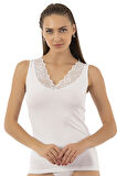 Özkan 26957 Kadın Süprem Pamuklu Esnek Rahat Yumuşak V Yaka Dantel Detaylı Kalın Askılı Atlet