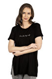 Özkan 27082 Kadın Premium Yumuşak Esnek Kumaş Vorteks Viskon Likralı Önü Yazılı Bisiklet Yaka Kısa Kollu T-shirt