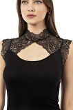 Özkan 27055 Kadın Viskon Kaşkorse Yakası Ve Sırtı Dantel Detaylı Esnek Rahat Örme Atlet Bluz