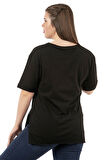 Özkan 27071 Kadın %100 Pamuklu Süprem Esnek Rahat Yuvarlak Yaka Yırtmaç Detaylı Büyük Beden Kısa Kollu T-shirt
