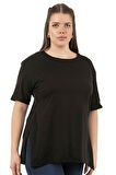 Özkan 27071 Kadın %100 Pamuklu Süprem Esnek Rahat Yuvarlak Yaka Yırtmaç Detaylı Büyük Beden Kısa Kollu T-shirt