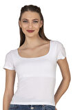 Özkan 27419 Kadın Pamuklu Rahat Kısa Kollu Süprem Kumaş Kare Yaka Crop T-Shirt