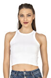 Özkan 27425 Kadın Pamuklu Kaşkorse Fitilli Halter Yaka Esnek Rahat Geniş Biyeli Crop Atlet Büstiyer