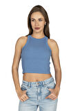 Özkan 27425 Kadın Pamuklu Kaşkorse Fitilli Halter Yaka Esnek Rahat Geniş Biyeli Crop Atlet Büstiyer