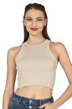 Özkan 27425 Kadın Pamuklu Kaşkorse Fitilli Halter Yaka Esnek Rahat Geniş Biyeli Crop Atlet Büstiyer