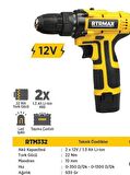Rtrmax RTM332 12V 1.3 Ah Çift Akülü Darbesiz Matkap Vidalama