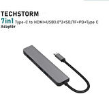 Kuzey's Store Macbook Pro Huawei Dell ile Uyumlu Type C to 4K HDMI + USB 3.0 + SD/tf + PD + Type-C, Taşınabilir 7in1 Adaptör