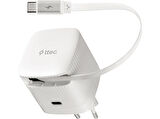 TTEC Smart Charger Gan 65W PD Seyahat Hızlı Şarj Aleti USB-C + Dahili USB-C Şarj Kablosu 2SCG05B Beyaz